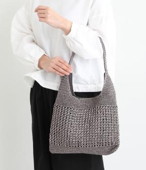 メタリックコード柄編みワンハンドルトート(ダークシルバー-F)
