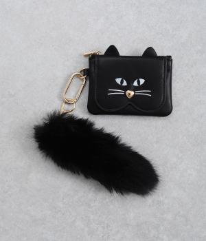 しっぽチャーム付ねこモチーフミニウォレット（ブラック・F）