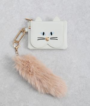 しっぽチャーム付ねこモチーフミニウォレット（ホワイト・F）