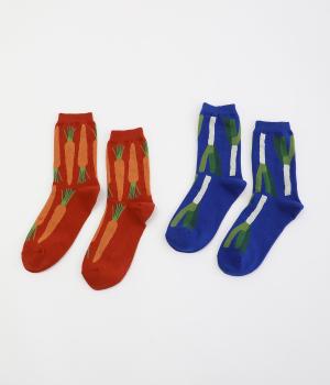 ベジタブル　クルーソックス　2足組(レッド×ブルー-F)