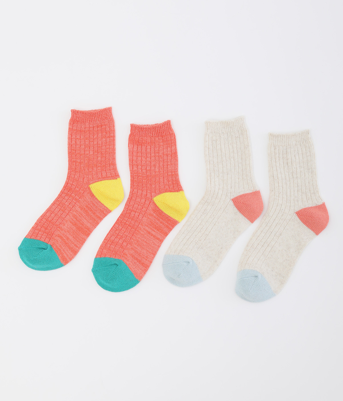 リネンパレット　ショートソックス　2足組(ナチュラル×レッド-ONESIZE)