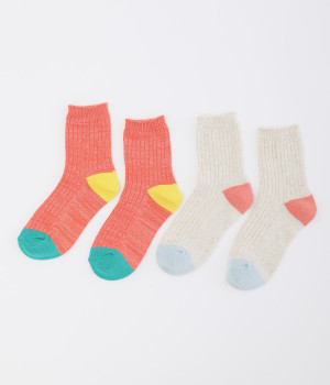 リネンパレット　ショートソックス　2足組(ナチュラル×レッド-ONESIZE)