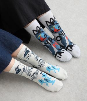 イタズラ描き　プリントクルーソックス　2足組(カラー1-F)