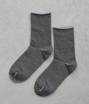 うちがわコットン ゴムなし クルーソックス(ブラック-F)