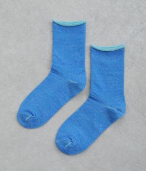 うちがわコットン ゴムなし クルーソックス(ブルー-F)