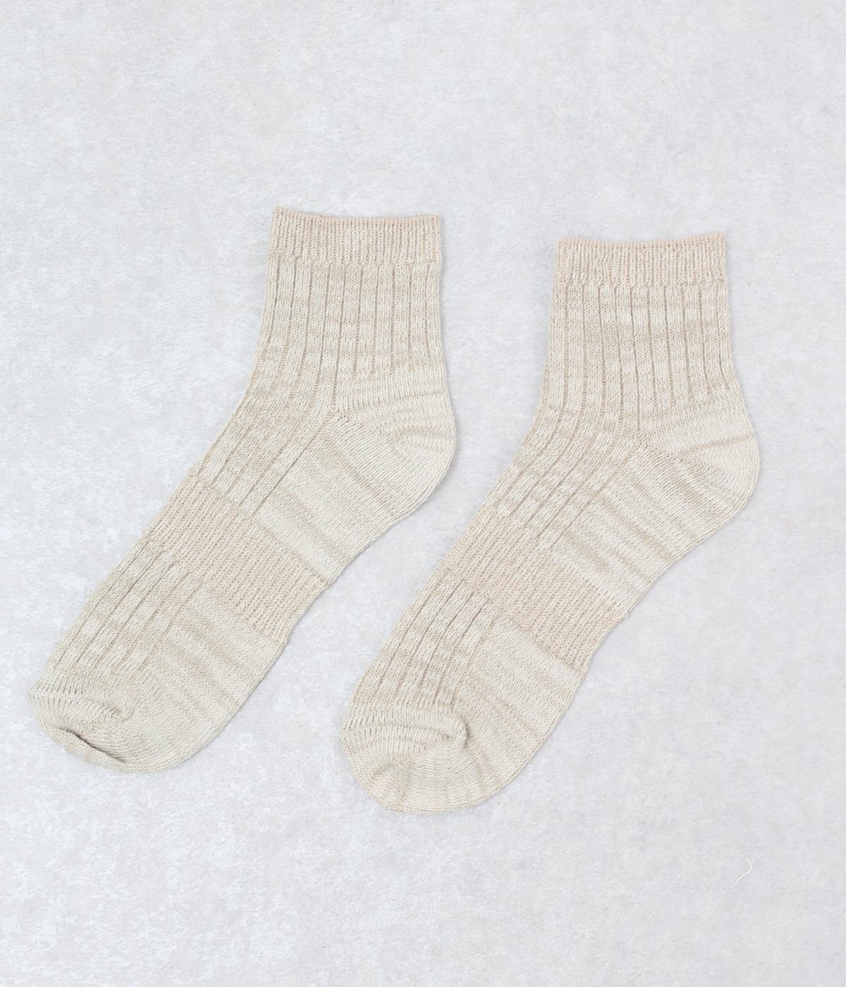 コットンリネン ソフトリブショートソックス1Ｐ(グレーベージュ-F)