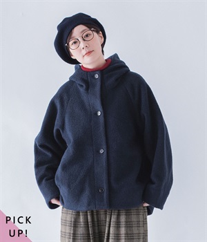 ブークレ フードショートコート(ネイビー-ONESIZE)