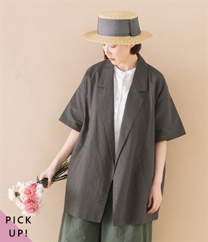コットンリネンシャツジャケット(グレー-ONESIZE)