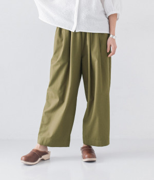 リネン混イージーパンツ(カーキ-ONESIZE)