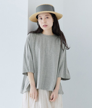 ギャザー5分袖Tシャツ(杢グレー-ONESIZE)