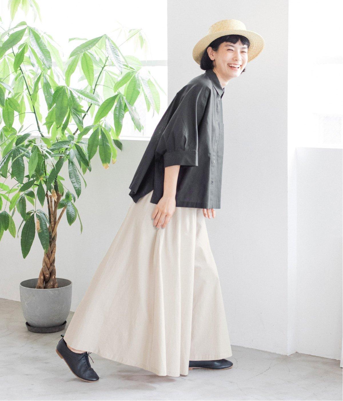 コットンリネン前後差ブラウス(チャコール-ONESIZE)