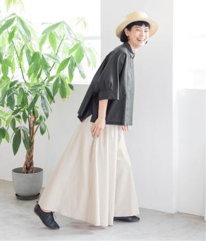 コットンリネン前後差ブラウス(チャコール-ONESIZE)