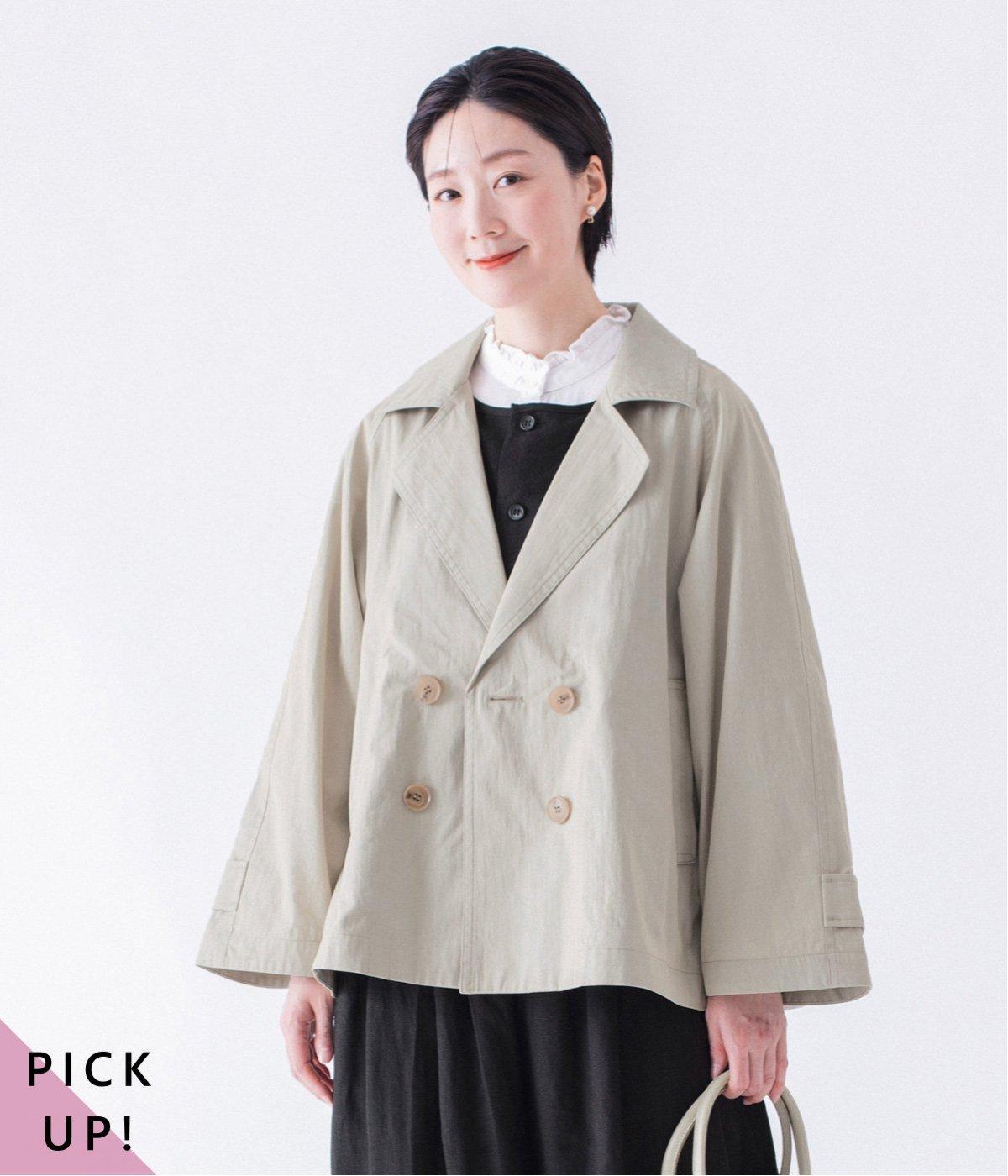コットンナイロン ダブルボタンジャケット(ライトベージュ-F)