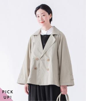 コットンナイロン ダブルボタンジャケット(ライトベージュ-F)