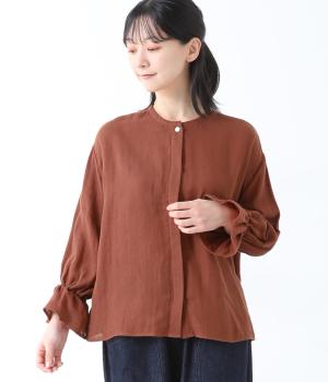 コットンダブルガーゼ2wayブラウス(ブラウン-ONESIZE)