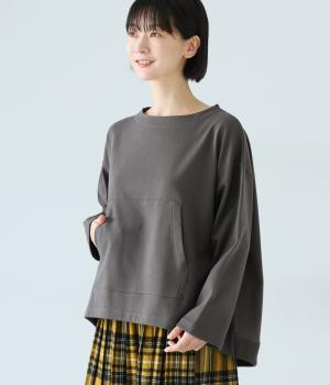 コットンミニ裏毛ポケットプルオーバー(チャコール-ONESIZE)