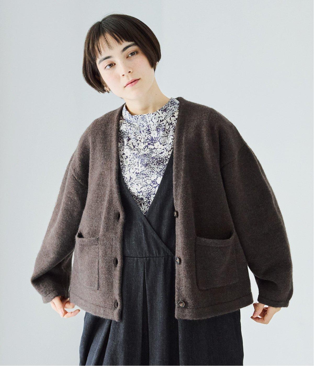 パッチポケットニットカーディガン(ブラウン-ONESIZE)