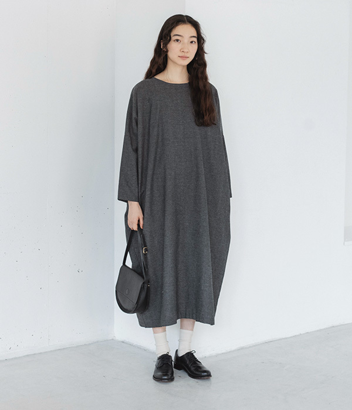 ヘリンボーン 2WAYコクーンワンピース(グレー×ブラック-ONESIZE)