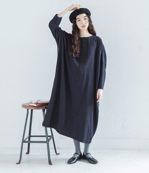 ヘリンボーン 2WAYコクーンワンピース(ネイビー×ブラック-ONESIZE)