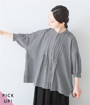 一部別注｜コットンピンタックブラウス(ブラック×アイボリー-ONESIZE)