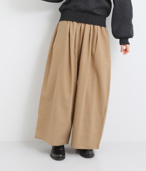 起毛コットンリネンワイドパンツ(ダークベージュ-ONESIZE)