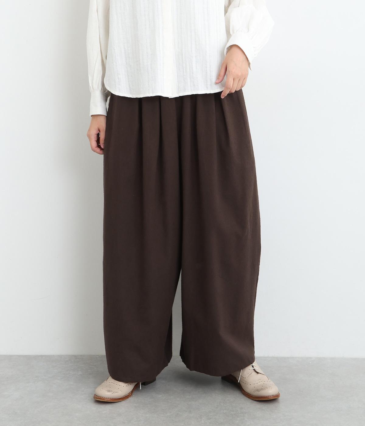 起毛コットンリネンワイドパンツ(ダークブラウン-ONESIZE)