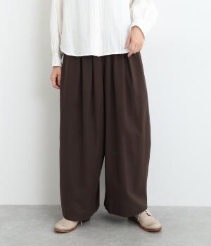 起毛コットンリネンワイドパンツ(ダークブラウン-ONESIZE)