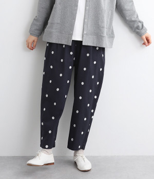 コットンリネンドット刺繍コクーンパンツ(ネイビー-ONESIZE)