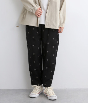 コットンリネンドット刺繍コクーンパンツ(ブラック-ONESIZE)