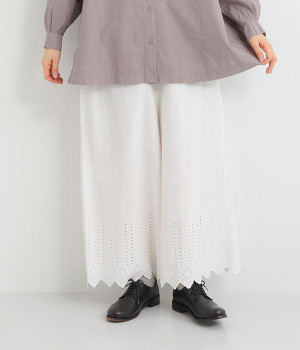 ポプリンスカラップ刺繍パンツ(アイボリー-ONESIZE)
