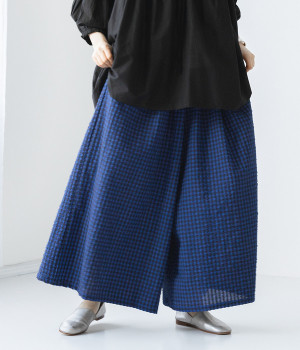 サッカータックワイドパンツ(ネイビー×ブルー-ONESIZE)