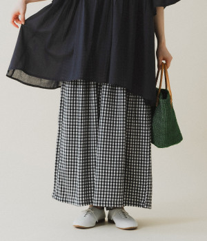 サッカータックワイドパンツ(ブラック×クリーム-ONESIZE)