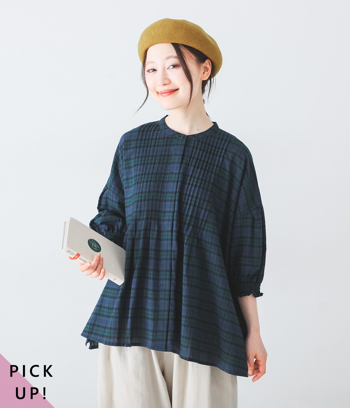 別注｜コットンピンタックブラウス(ブラックウォッチ-ONESIZE)