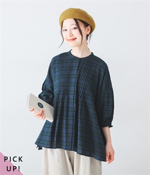 別注｜コットンピンタックブラウス(ブラックウォッチ-ONESIZE)