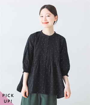 別注｜コットンピンタックブラウス(ドット-ONESIZE)