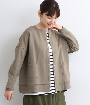 コットンミニ裏毛ワイドカーディガン(モカ-ONESIZE)
