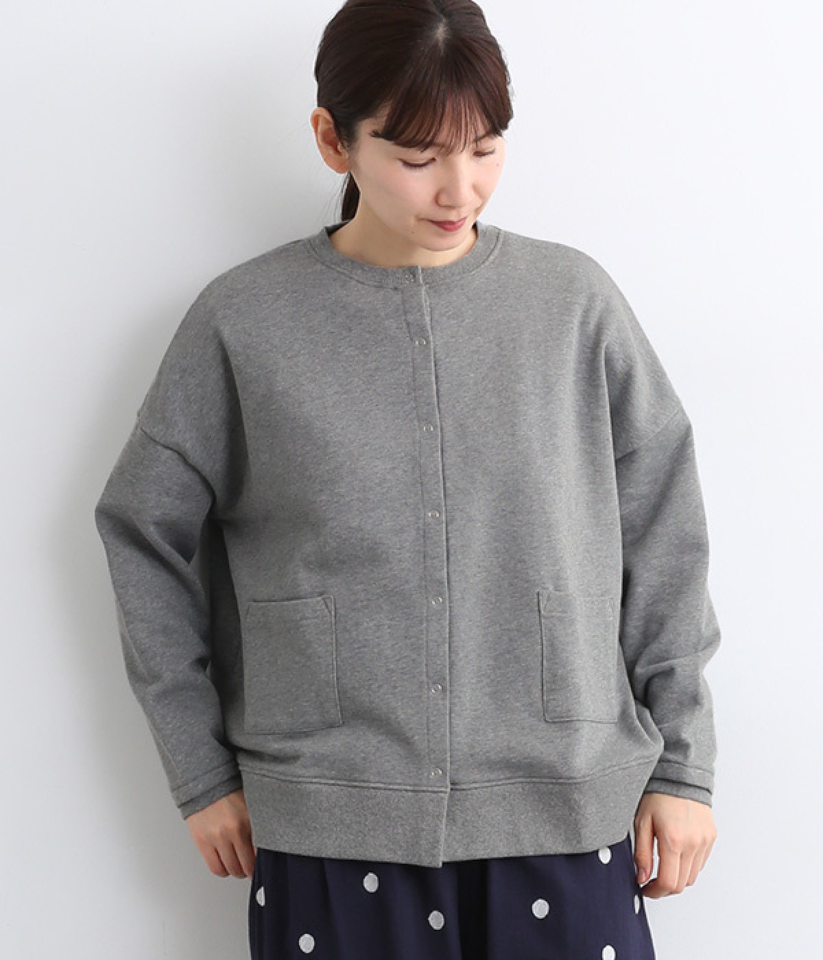 コットンミニ裏毛ワイドカーディガン(杢グレー-ONESIZE)