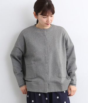 コットンミニ裏毛ワイドカーディガン(杢グレー-ONESIZE)