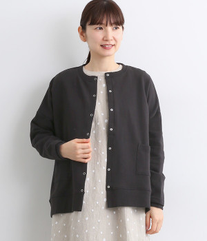 コットンミニ裏毛ワイドカーディガン(ブラック-ONESIZE)
