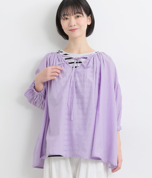 キャンブリック2wayギャザーブラウス(ライトパープル-ONESIZE)