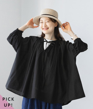 キャンブリック2wayギャザーブラウス(ブラック-ONESIZE)