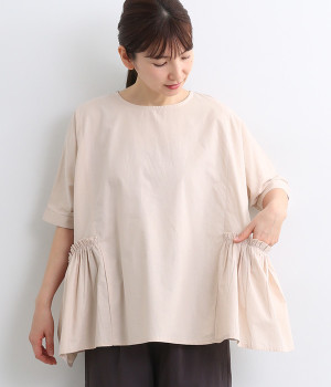 ポプリンフリルポケット付きプルオーバー(ライトピンク-ONESIZE)