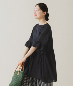 ボイル2wayスクエアチュニック(ブラック-ONESIZE)