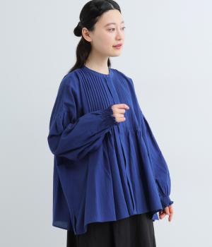 コットン長袖ピンタックブラウス(ロイヤルブルー-F)