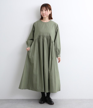 ポプリンウエストラウンド切替ワンピース(スモークグリーン-ONESIZE)