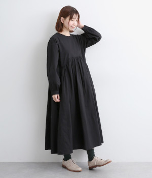ポプリンウエストラウンド切替ワンピース(ブラック-ONESIZE)