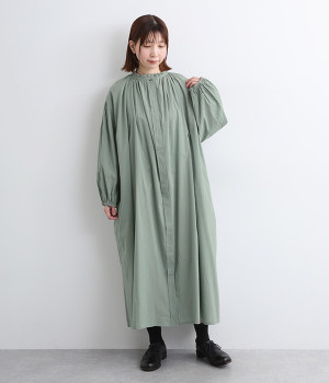 キャンブリック襟フリルギャザーワンピース(ブルーグリーン-ONESIZE)