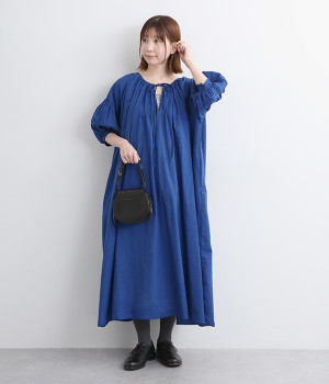 キャンブリック2way7分袖ギャザーワンピース(ロイヤルブルー-ONESIZE)