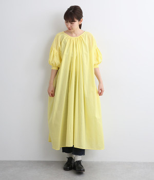 キャンブリック2way7分袖ギャザーワンピース(レモン-ONESIZE)