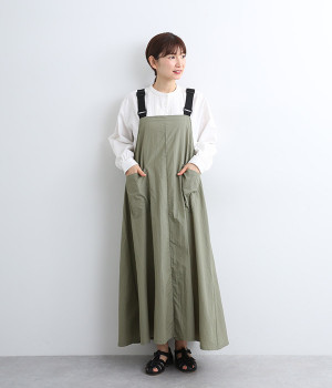 ナイロンワークジャンパースカート(カーキ-ONESIZE)